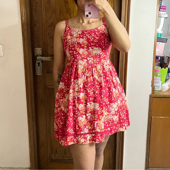 SOLD ❌ Red Floral Mini Skater Dress - Picture 11 of 12